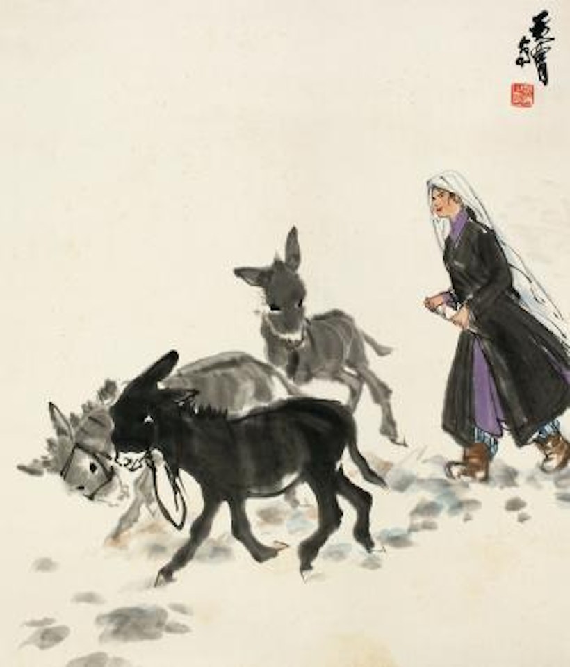 Girl And Donkeys by Huang Zhou