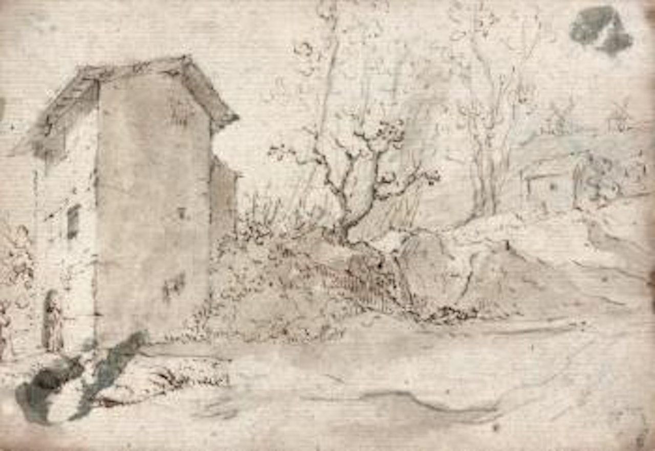 Deux personnages conversant dans un paysage by Salvator Rosa