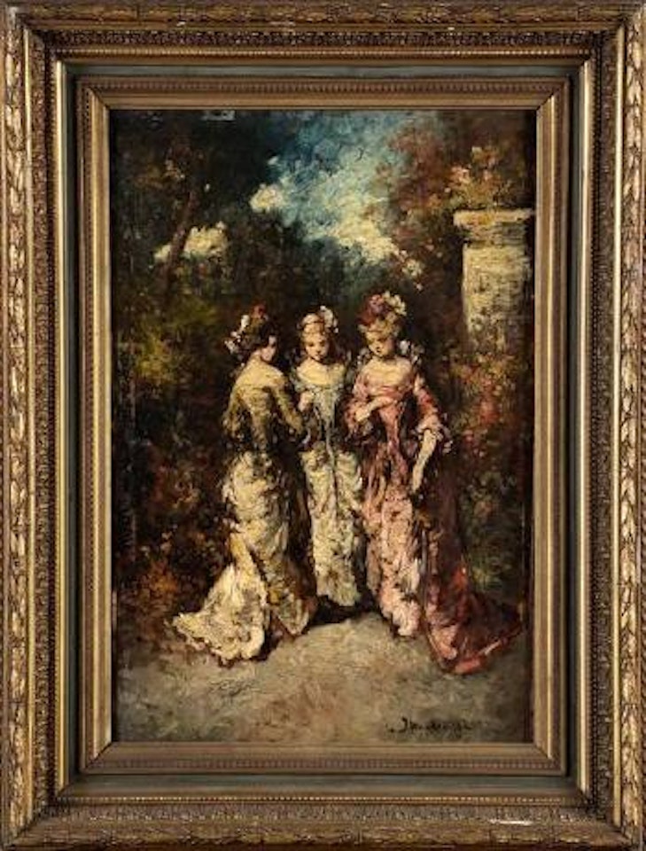 Trois élégantes au parc by Adolphe Monticelli