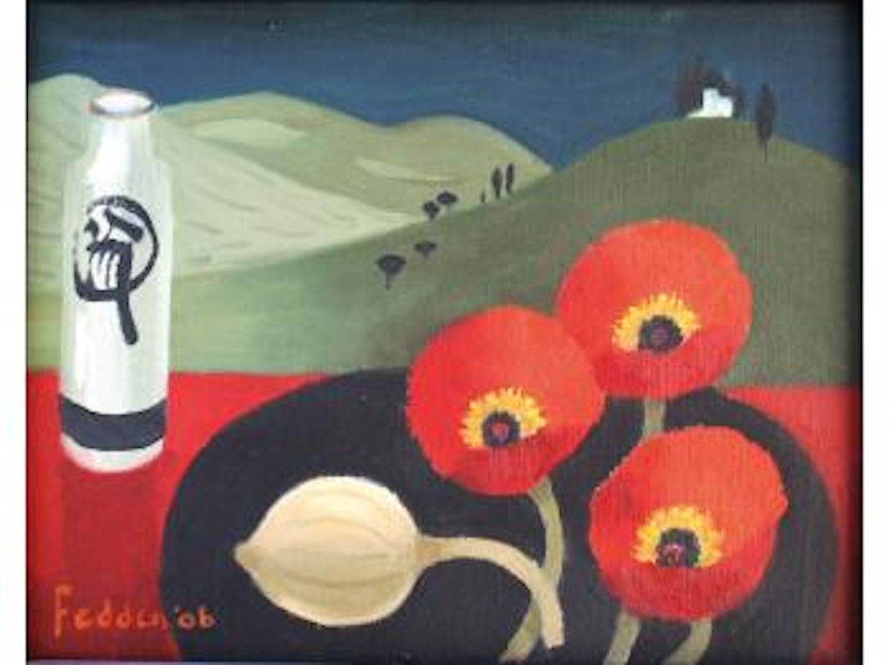 Three red poppies by Mary Fedden