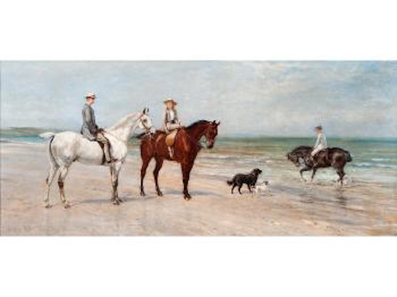 The Leney Family out riding, with two dogs, on the Kentish coast by Heywood Hardy