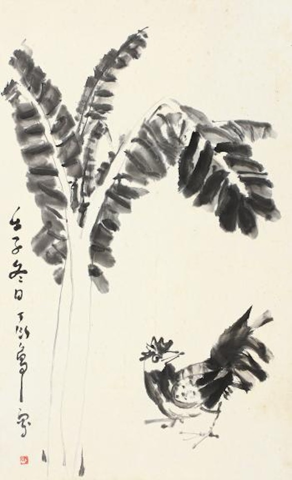 Cock And Banana Leaves by Ding Yanyong