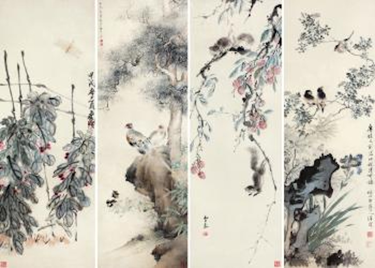 Bird and Flowers by Qi Baishi  by Wang Rong  by Wang Xuetao by Yan Bolong