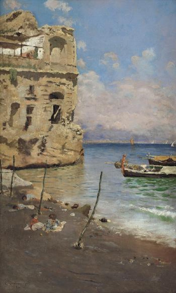 Marina con bambini in riva al mare by Carlo Brancaccio