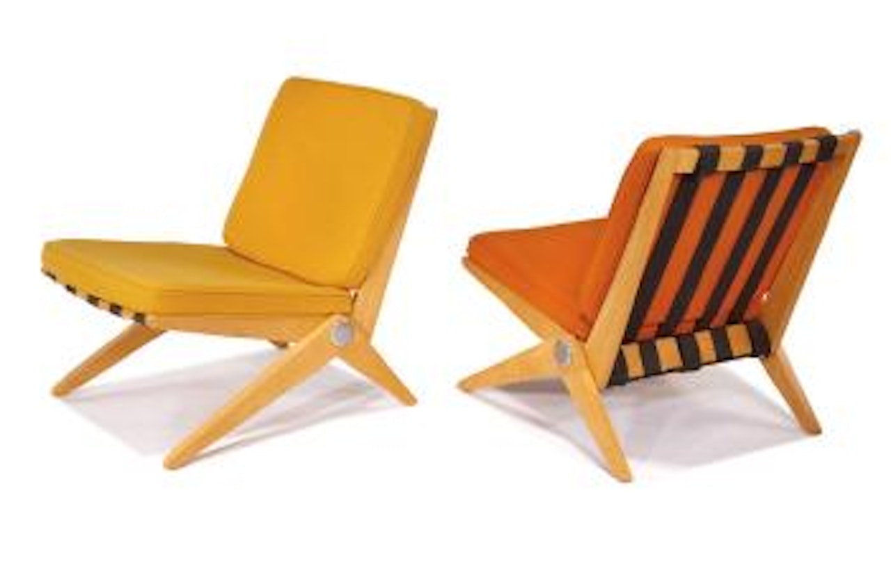 Scissor chairs (2) by Pierre Jeanneret