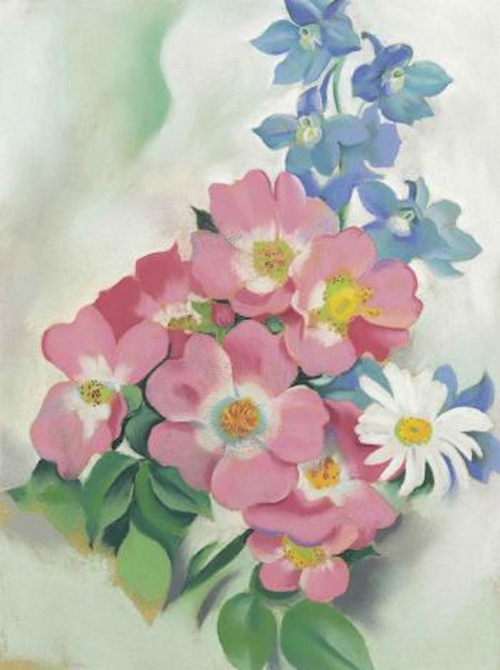 Pink Roses and Larkspur by Georgia O'Keeffe