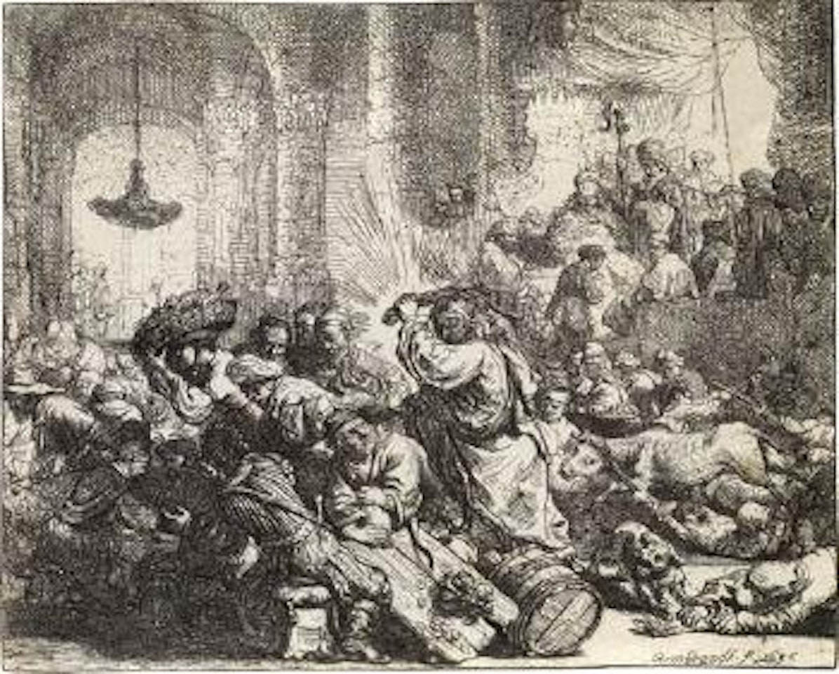 Christ driving the money changers from the temple by Attributed to Rembrandt Harmensz van Rijn