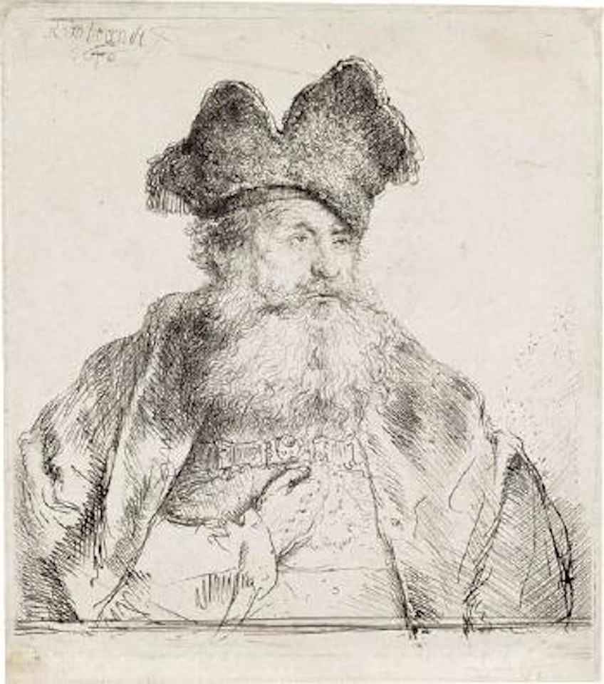 Old man with a divided fur cap by Attributed to Rembrandt Harmensz van Rijn