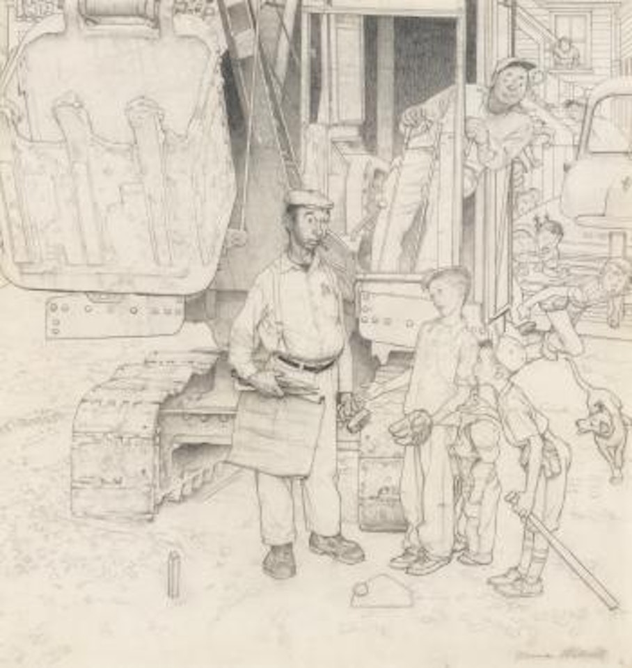 Study For 'Construction Crew (Bulldozer And Baseball Game)' by Norman Rockwell