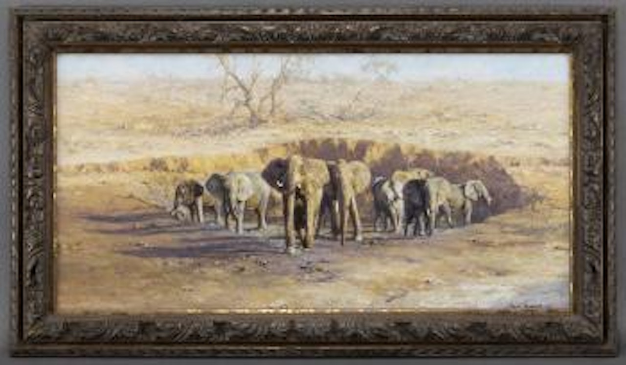 Elephants at the watering hole by David Shepherd