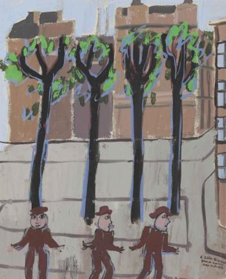 Vue de Paris avec quatres arbres et trois personnages (Place de l'Estrapade) by Jean Dubuffet