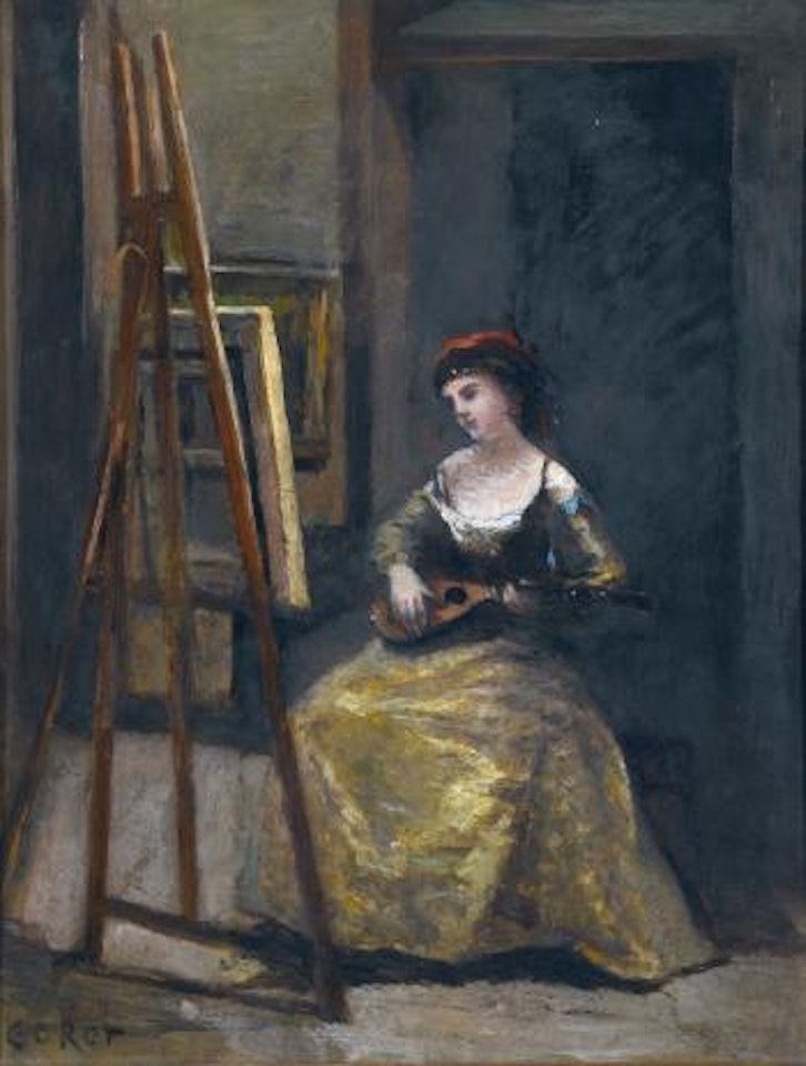 Jeune Femme Jouant De La Mandoline by Jean Baptiste Camille Corot