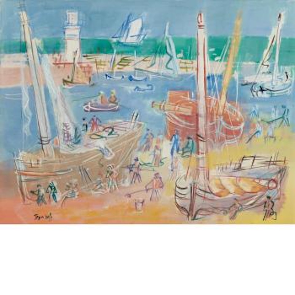 Carenages des bateaux dans le port de l'ile d'Yeu by Jean Dufy