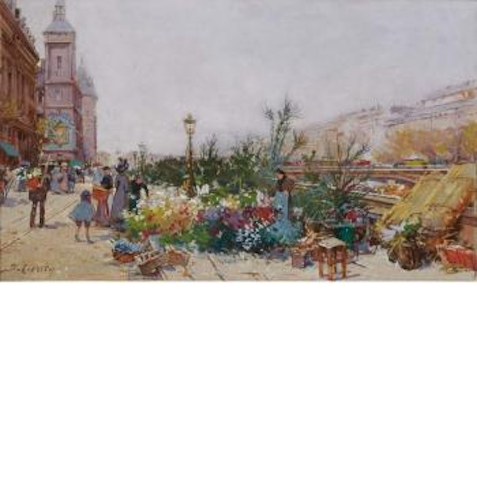 Marche aux Fleurs et la Conciergerie by Eugene Galien-Laloue