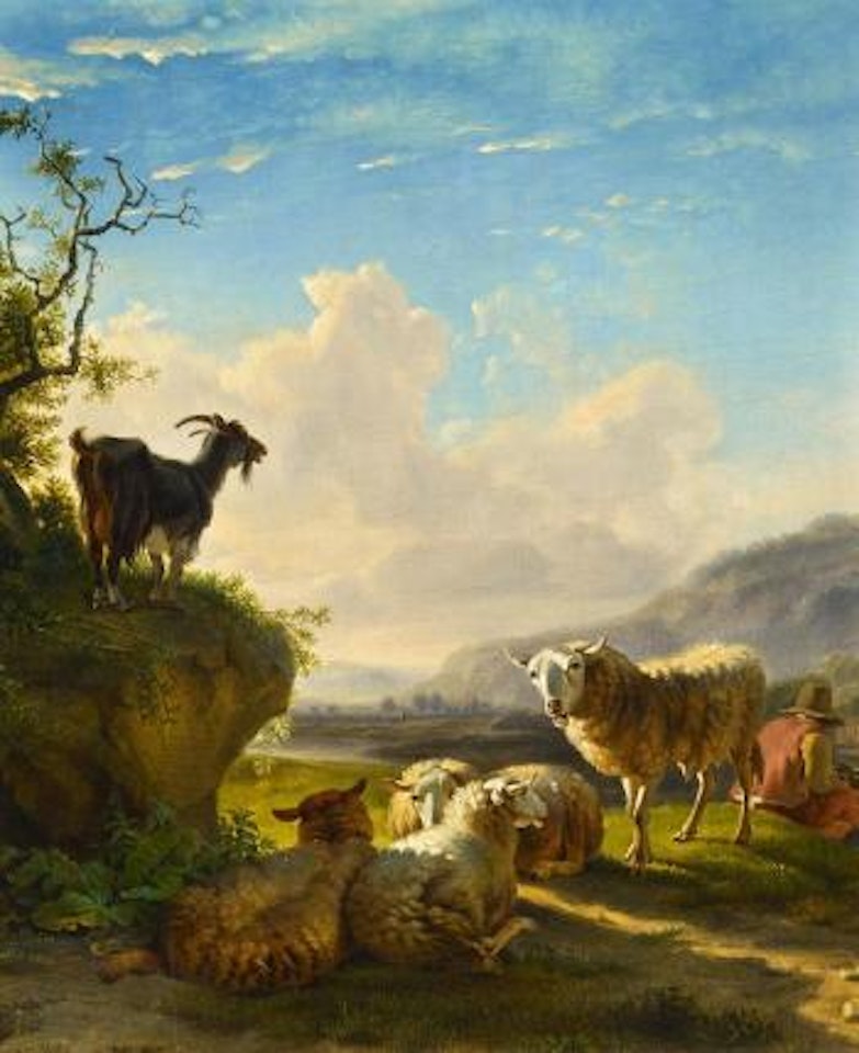 Recumbent Sheep With Shepherd by Eugène Joseph Verboeckhoven