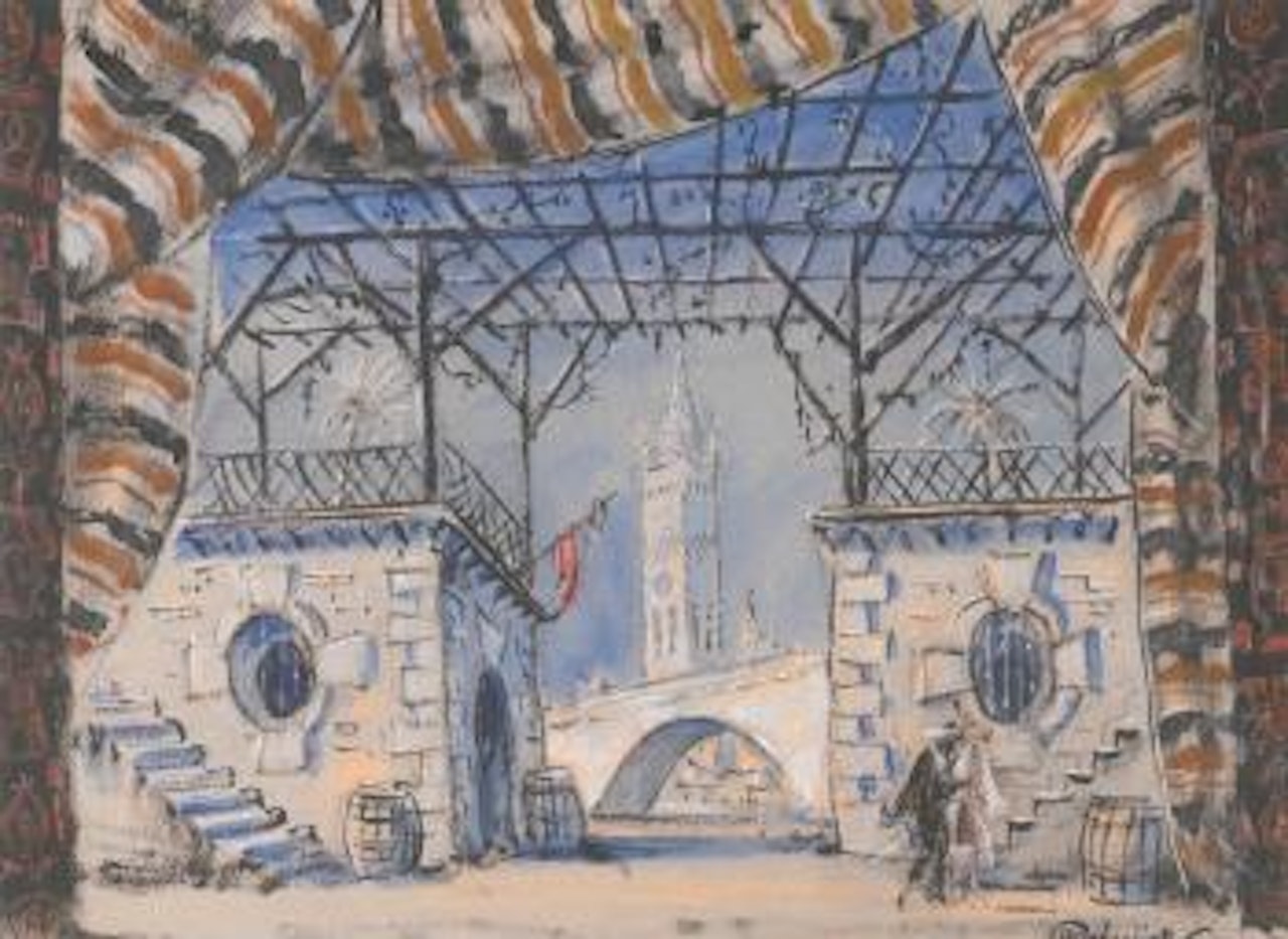 Set Design With Tower by Mstislav Valerianovich Dobuzhinsky