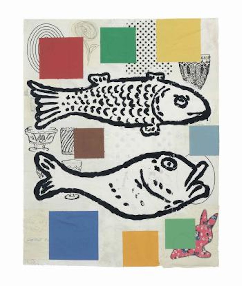 Abstract composition with fish by Donald Baechler
