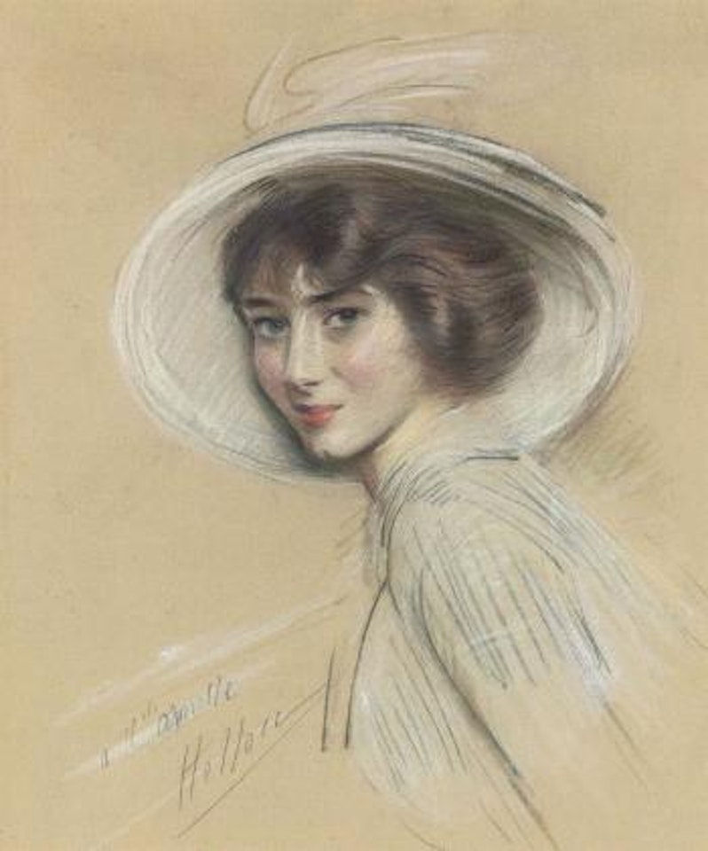 Portrait of Mademoiselle Annette wearing a white hat by Paul César Helleu