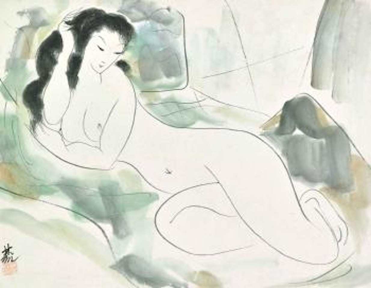 Reclining Nude by Lin Fengmian