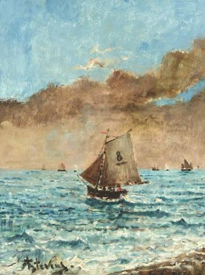 Marine met vissersboten by Alfred Stevens