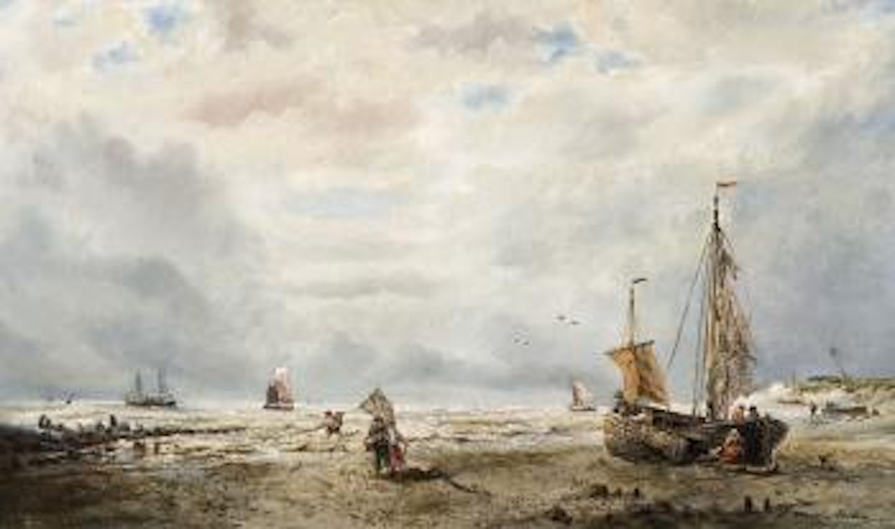 Marine met vissers op het strand by François Etienne Musin