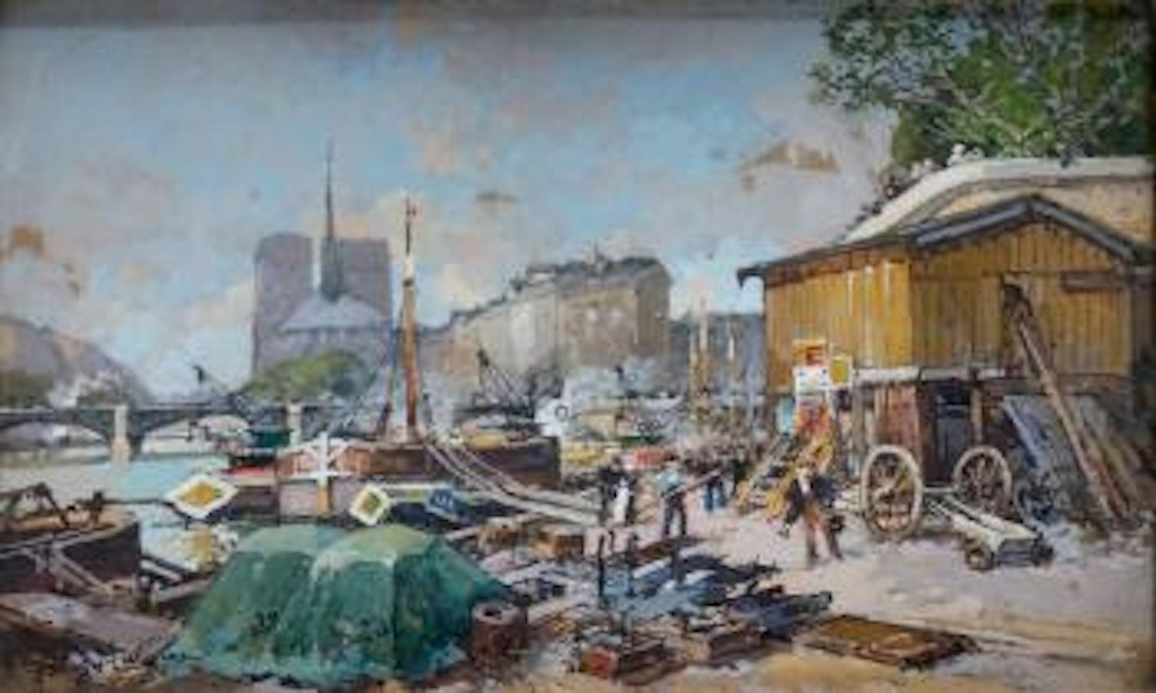 Paris, le pont de la Tournelle by Eugene Galien-Laloue