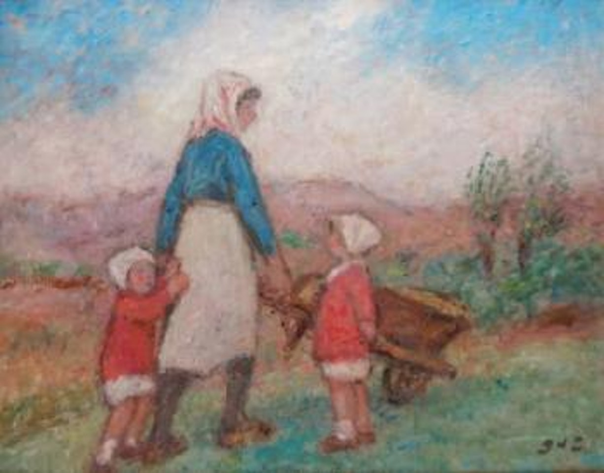 Jeune fillle et fillettes sur le chemin by Georges d’Espagnat
