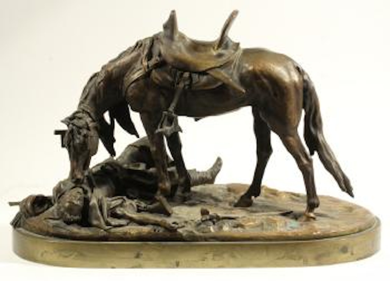 Fallen Arab, His Horse Immobilised Next to Him, [Arabe tue, son cheval immobilise pres de lui] by Eugene Alexandrovic Lanceray