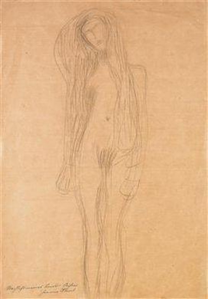 Stehender weiblicher Akt mit geneigtem Kopf by Gustav Klimt