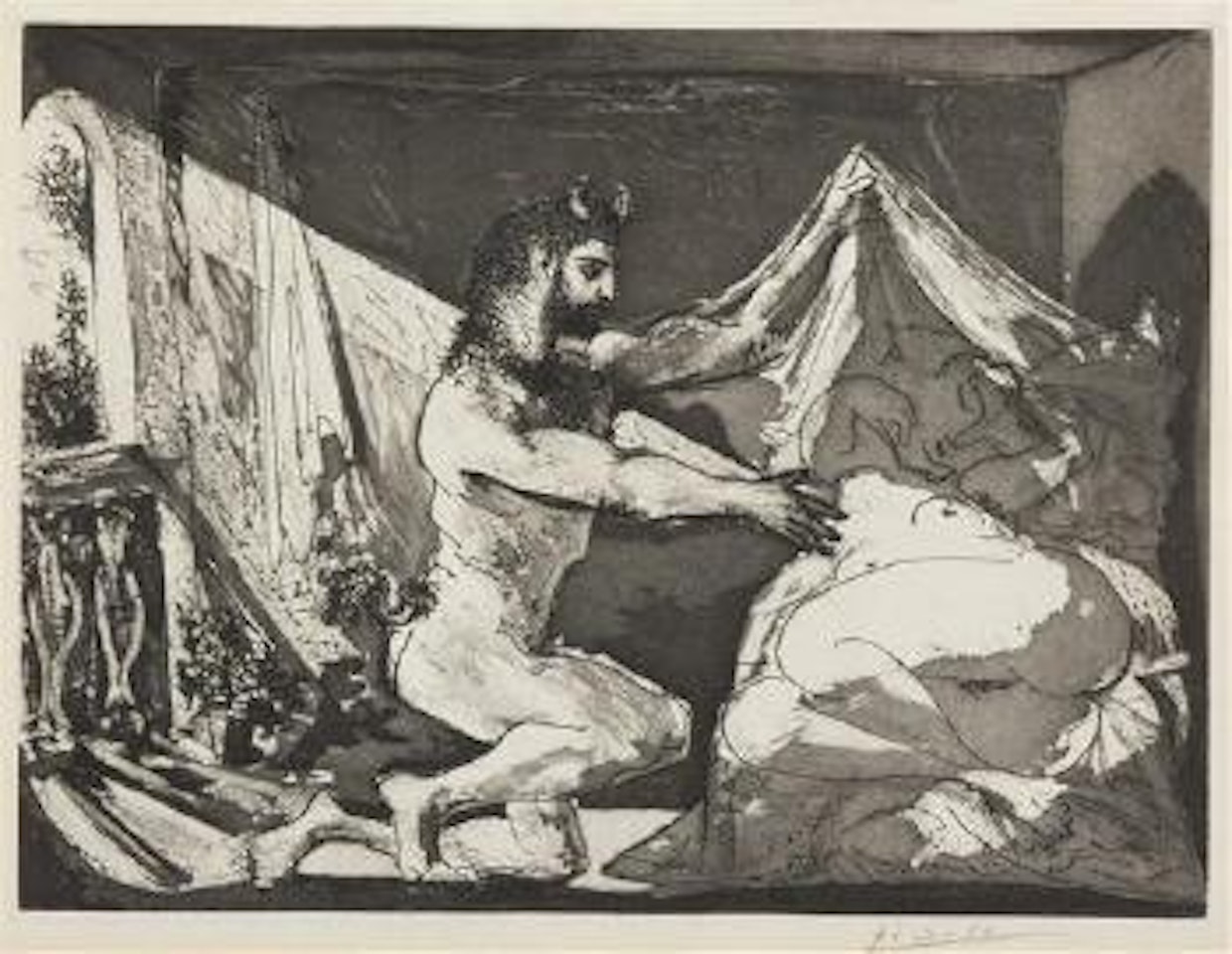 Faune devoilant une dormeuse by Pablo Picasso