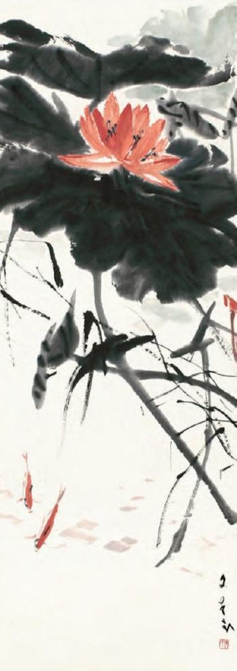 Gold Fish With Lotus Flower by Chen Wen Hsi