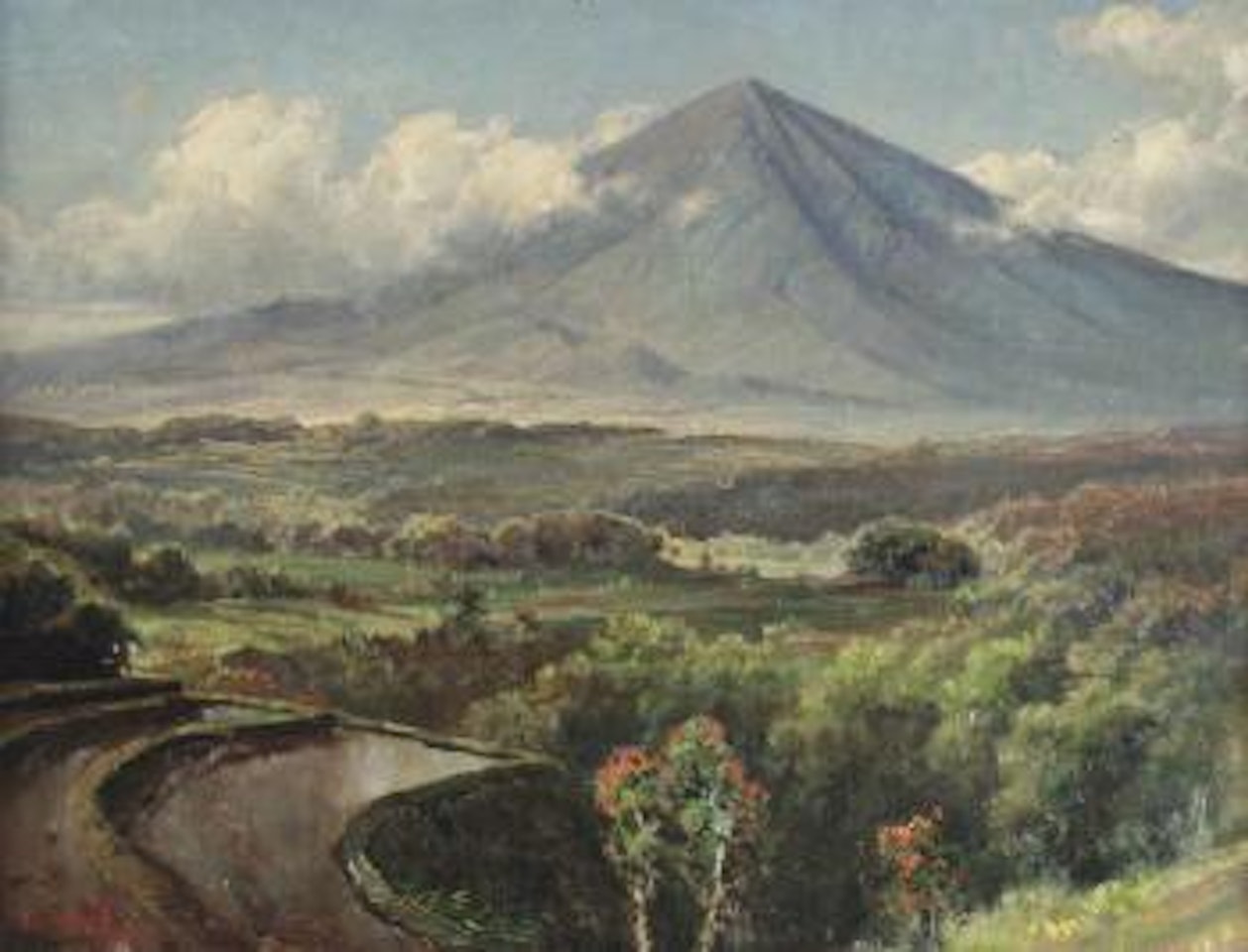 A landscape with sawahs, Indonesia by Raden Basoeki Abdullah