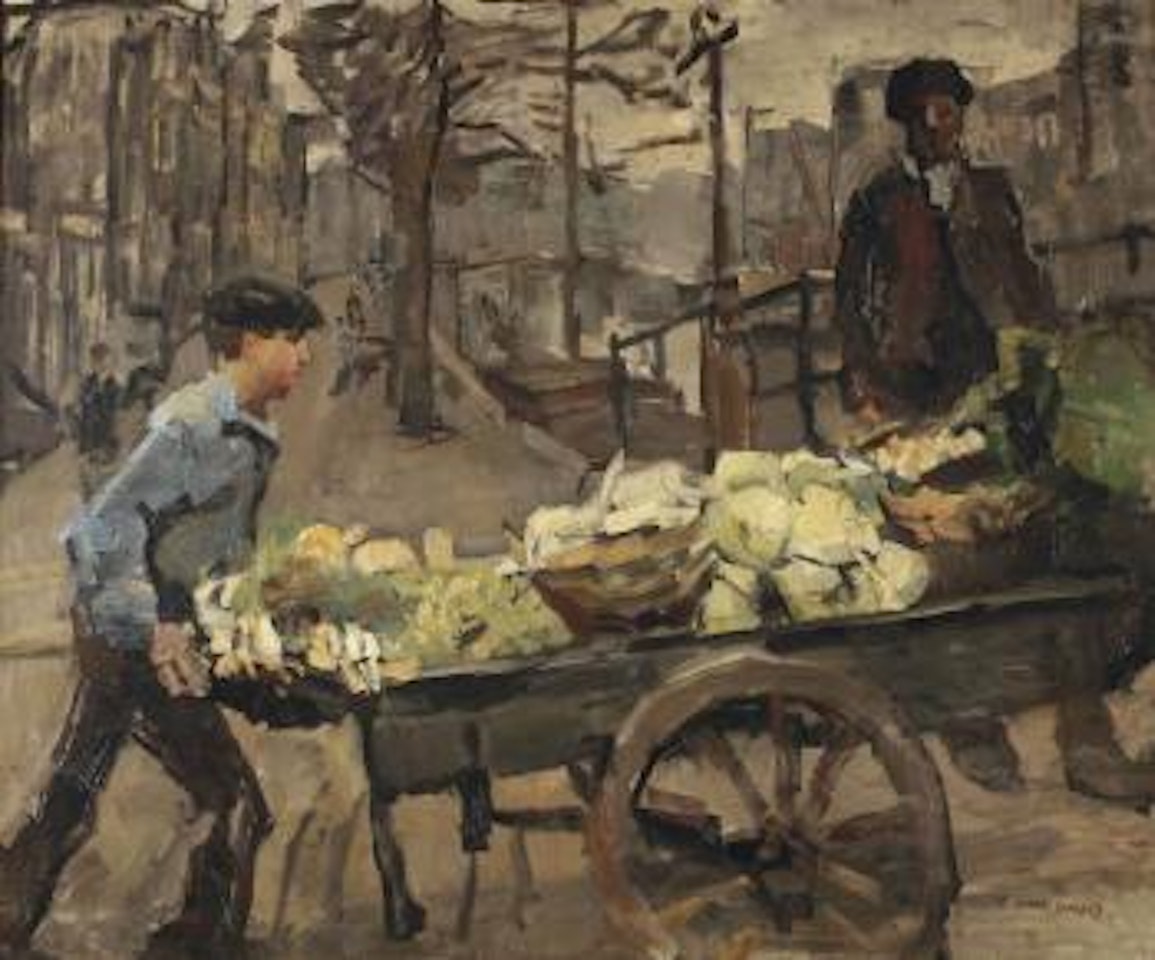 A vegetable seller on the Brouwersgracht, Amsterdam by Isaac Israels