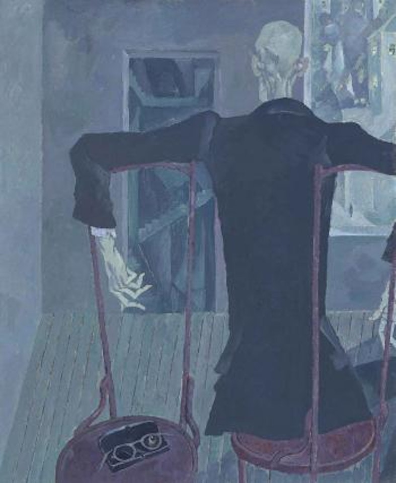 Interior with figure and staircase by Boris Petrovich Sveshnikov