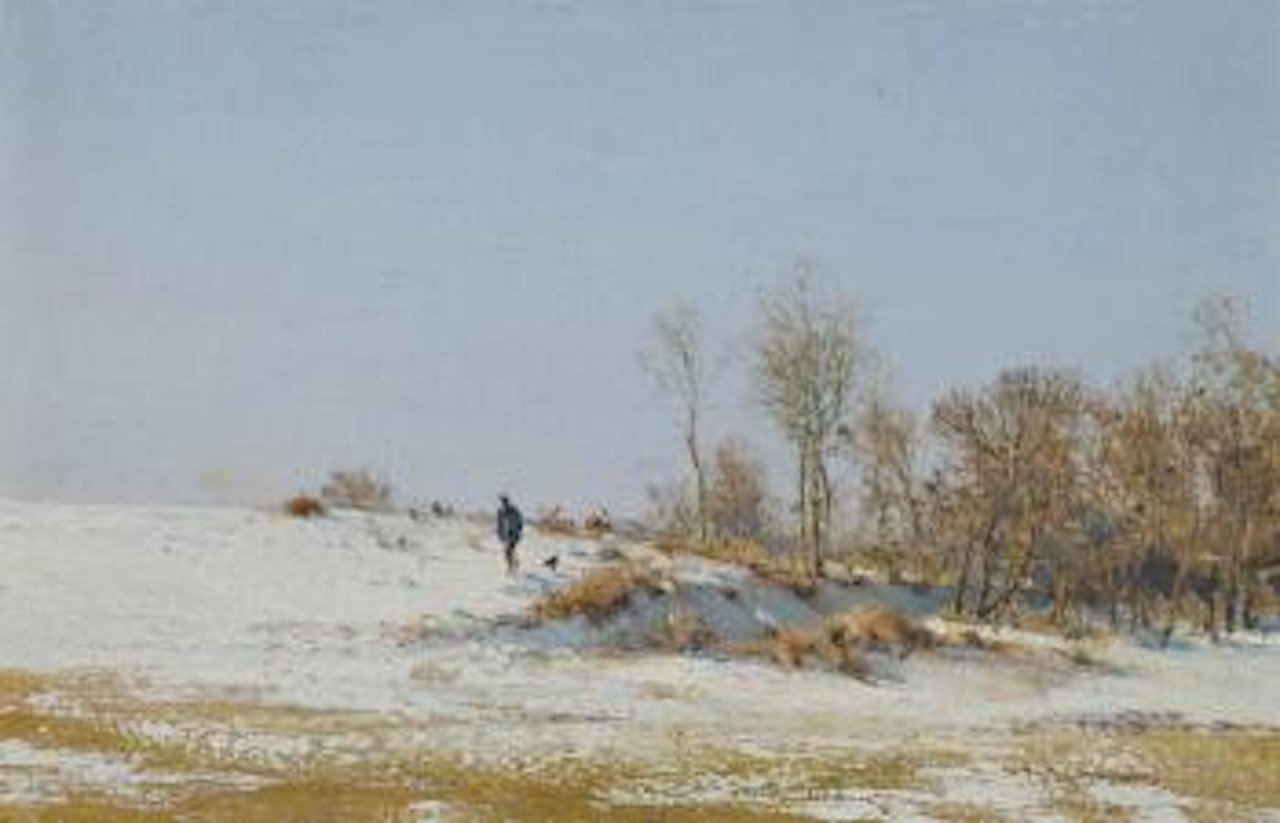 Man walking his dog by Ivan Pavlovitch Pochitonov