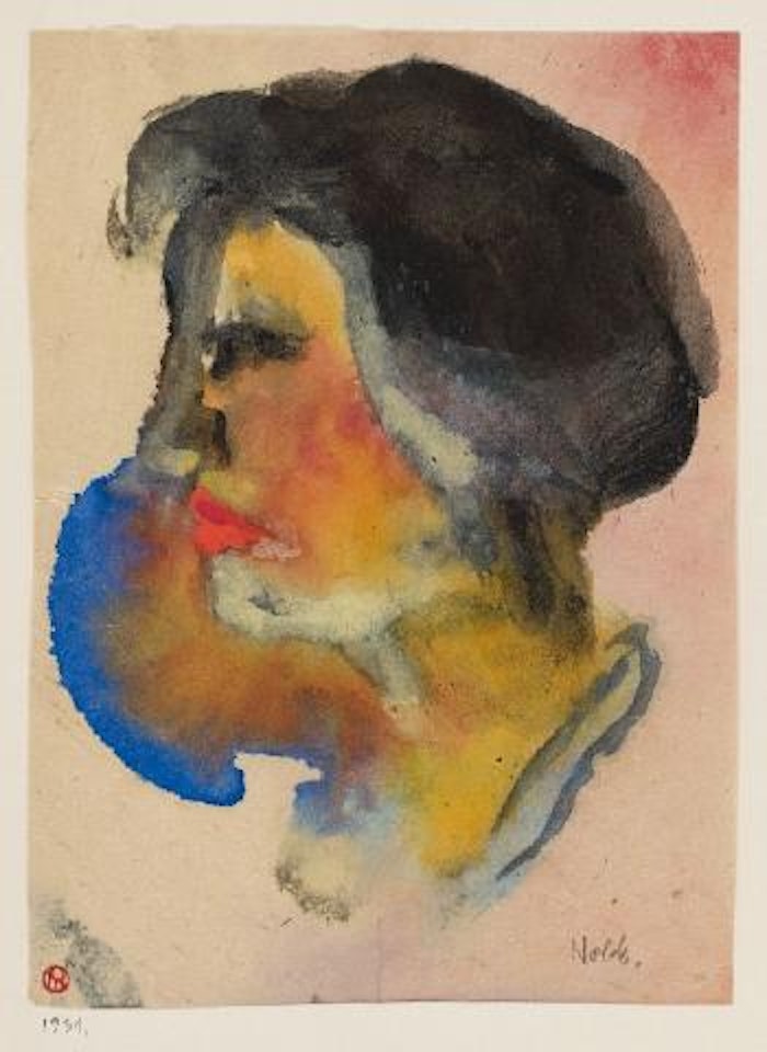 Frauenbildnis Mit Schwarzem Haar (Im Profil Nach Links) by Emil Nolde