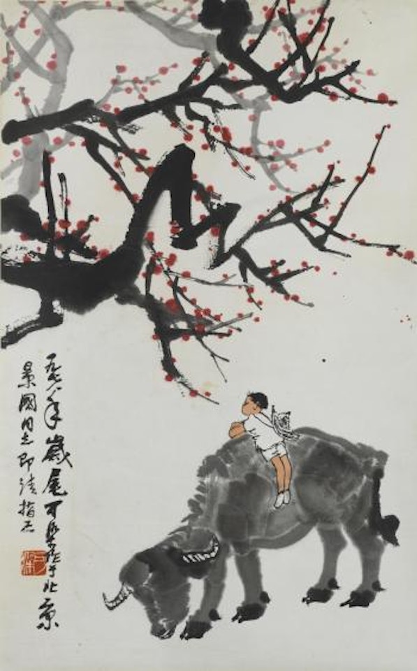 Herding under Red Plum Blossoms by Li Keran