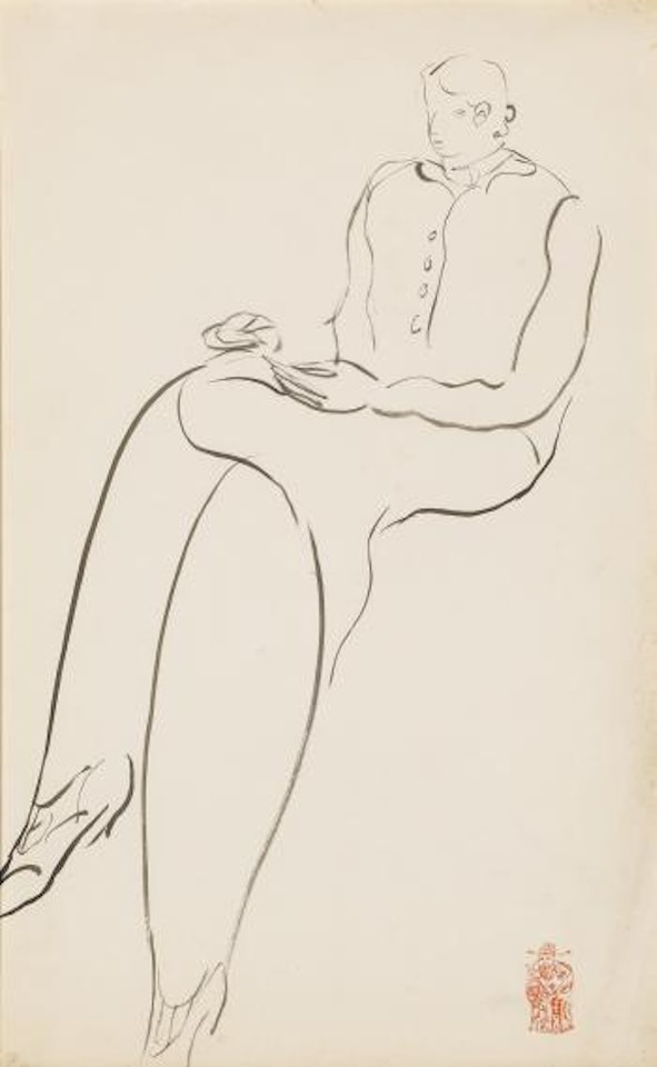 Seated Girl Drawing by Sanyu