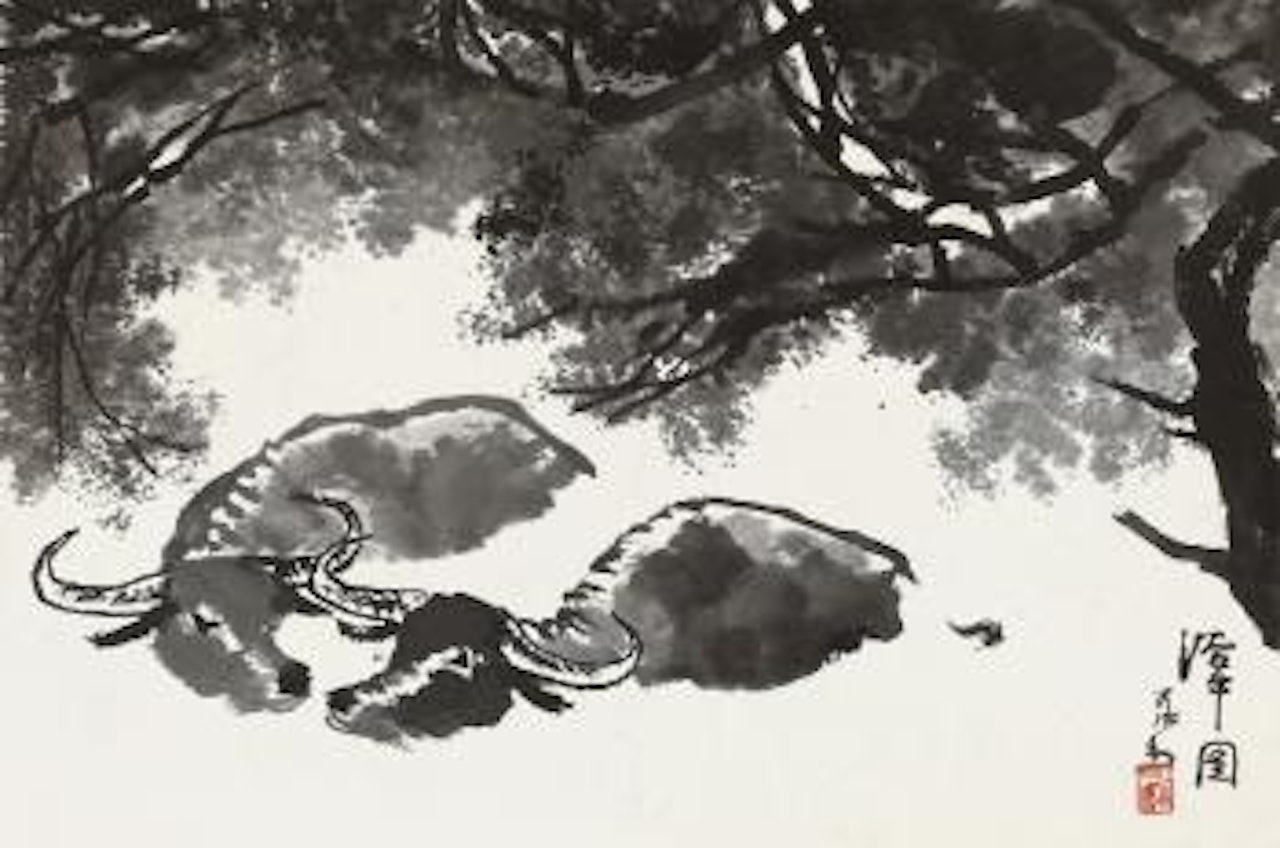 Two Buffaloes by Li Keran