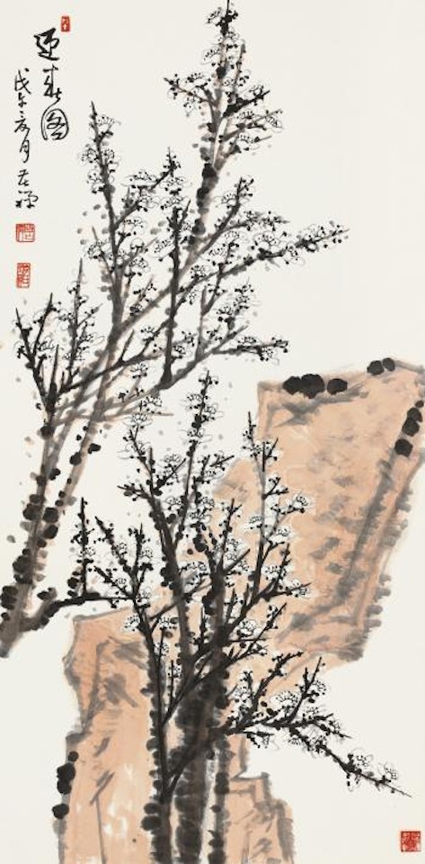 Rock And White Plum by Li Kuchan