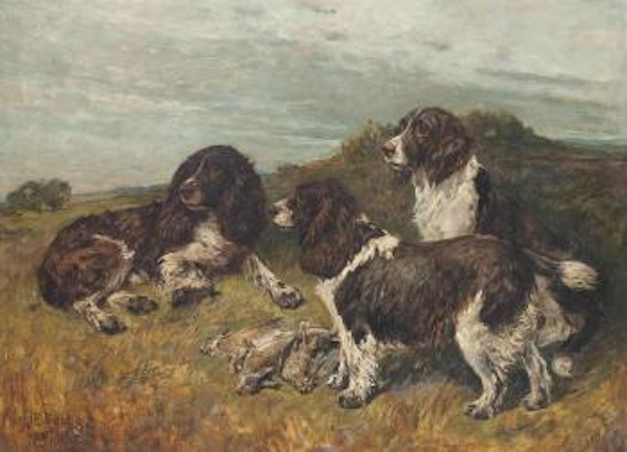 Spaniels with the day's bag by John Emms
