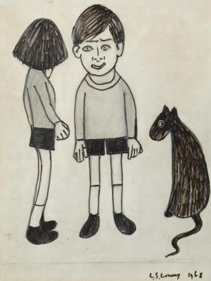 A Boy, a girl and a dog by Laurence Stephen Lowry
