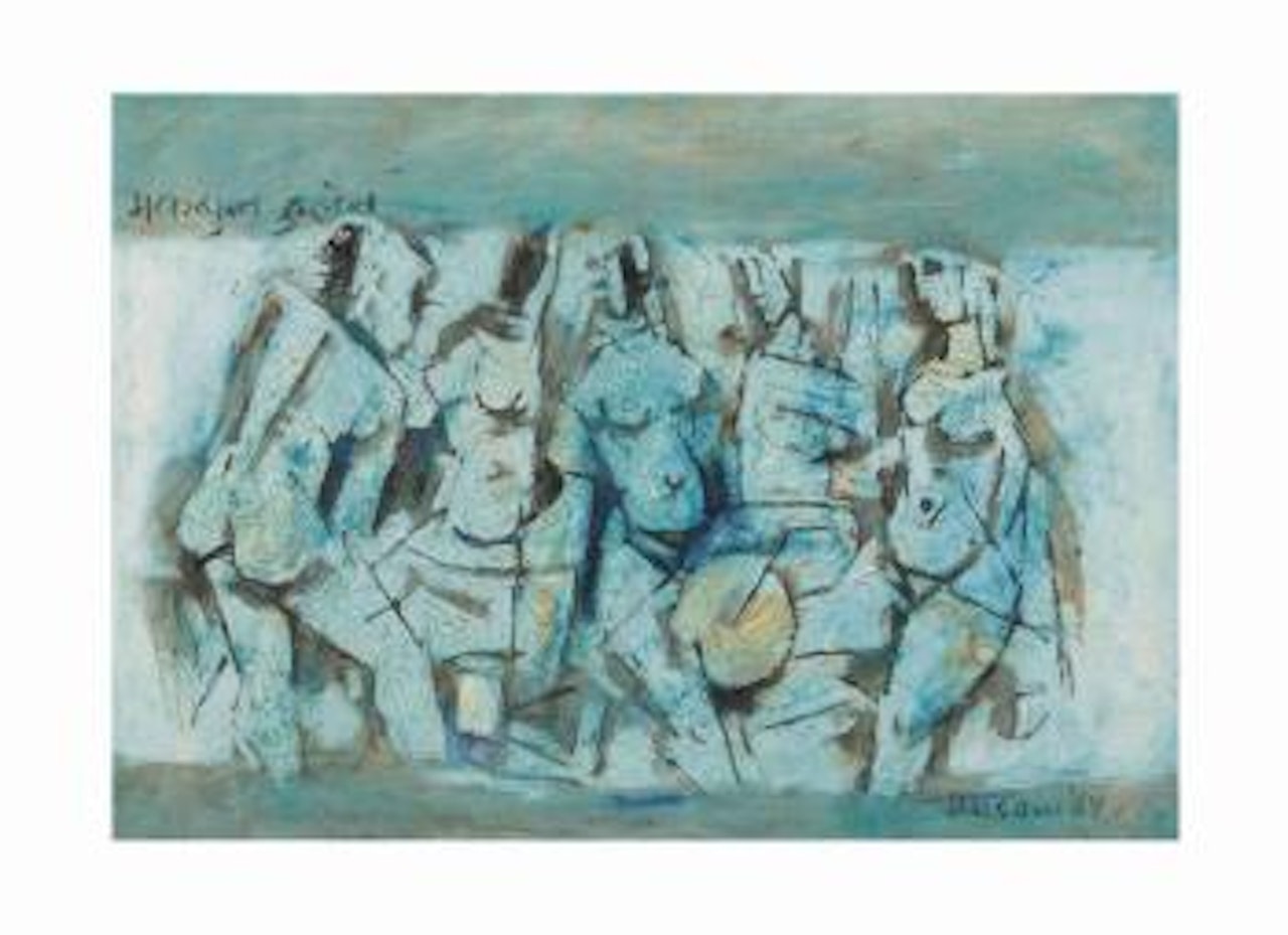 Untitled (Figures in Blue) by M.F. Husain