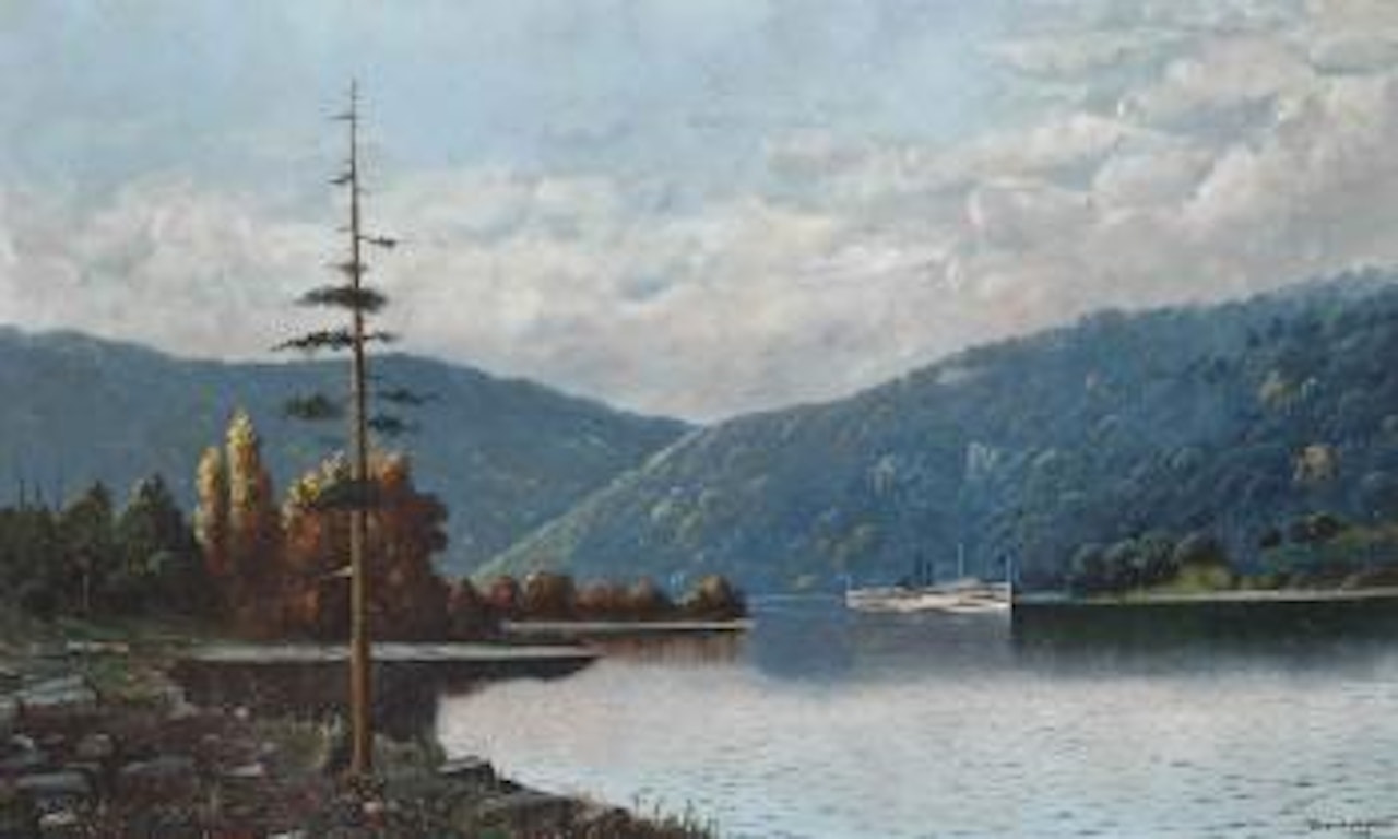 Onteora rounding a bend in the Hudson River, New York by Antonio Jacobsen