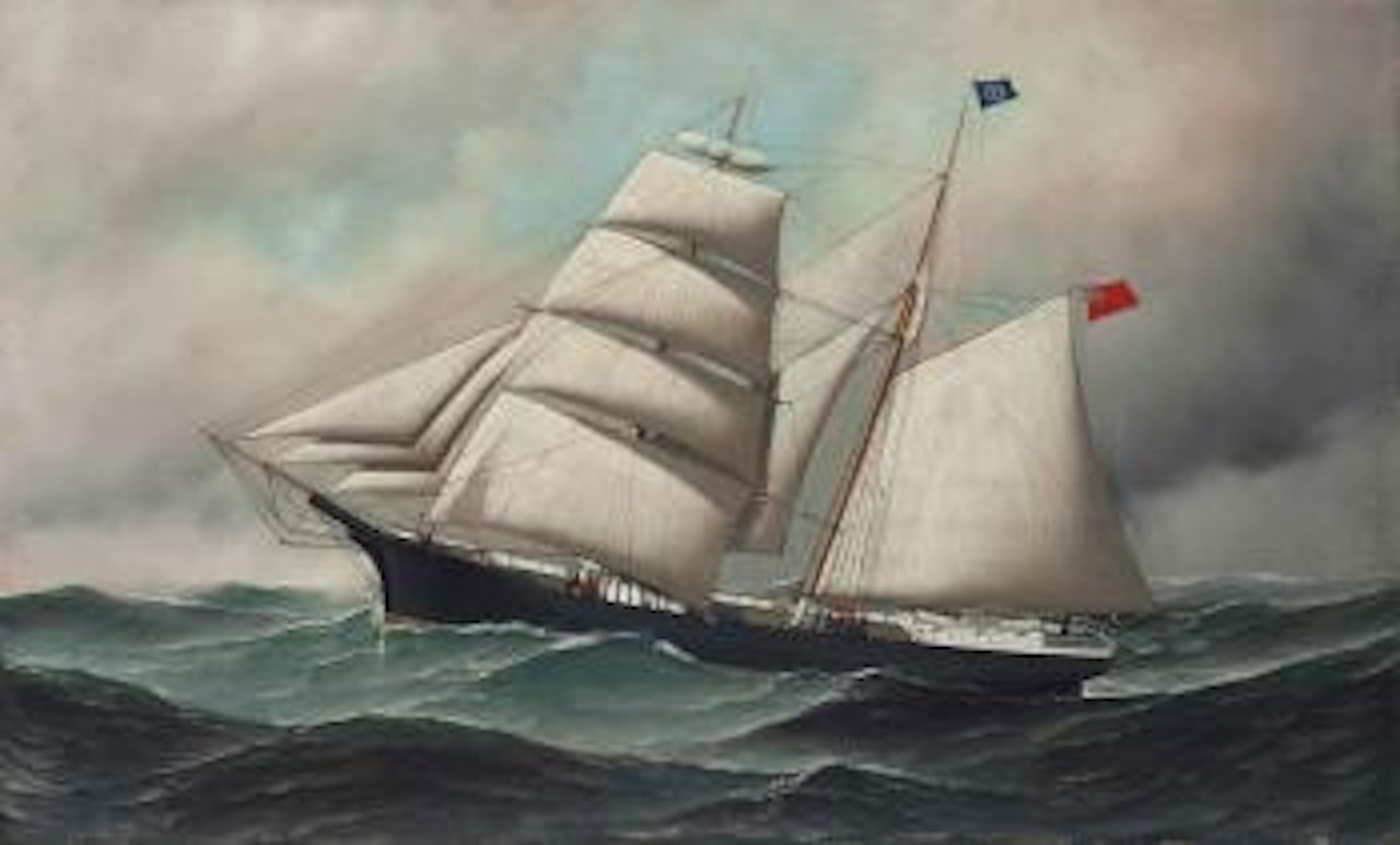 The English snow Fairfield in heavy seas by Antonio Jacobsen