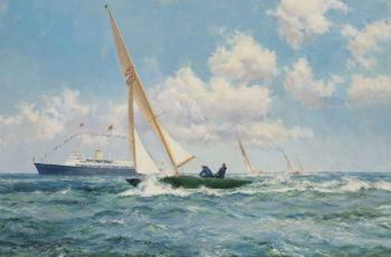 HRH The Prince Philip, Duke of Edinburgh and Uffa Fox Esq racing on the by Montague Dawson