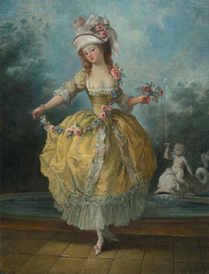 A Young Lady In a Garden, Holding a Garland Of Flowers by Jean Frédéric Schall