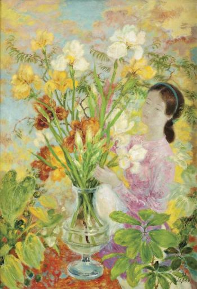 La Femme aux Iris (Young Girl with a Vase of Irises) by Le Pho