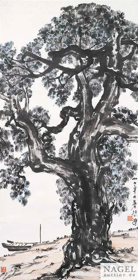 Alter Baum mit Fischerboot by Xu Beihong