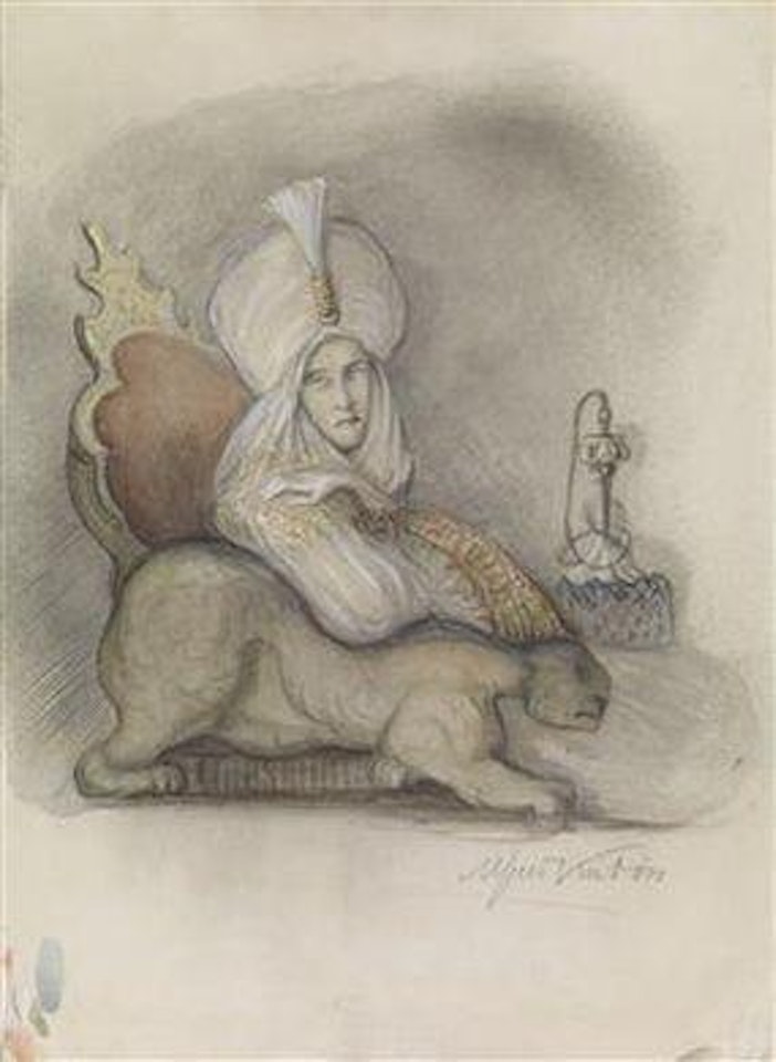 Indischer Prinz sich auf einem Panther stützend by Alfred Kubin